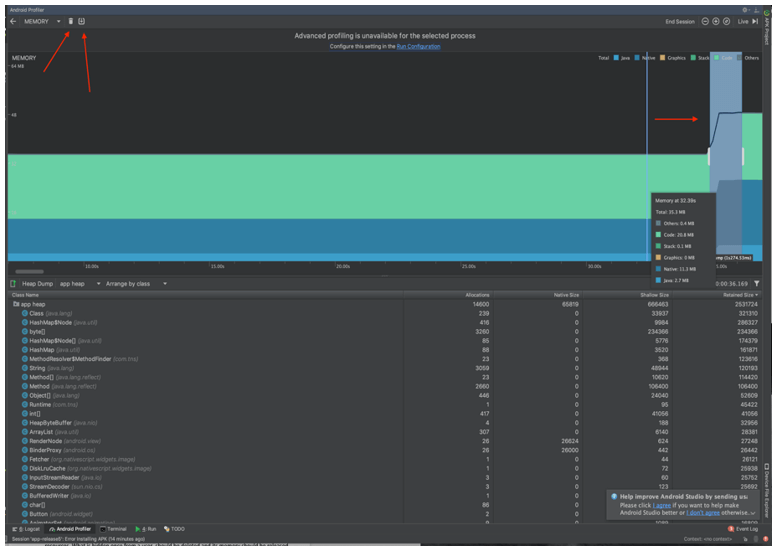 android studio profiling results