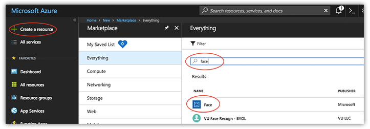 search for azure face api