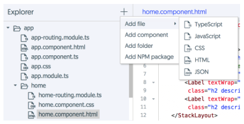 nativescript playground manage project files