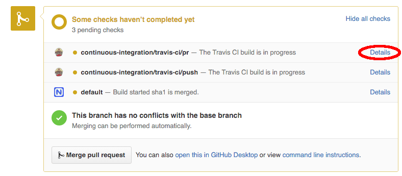 Pull Request - view build details link