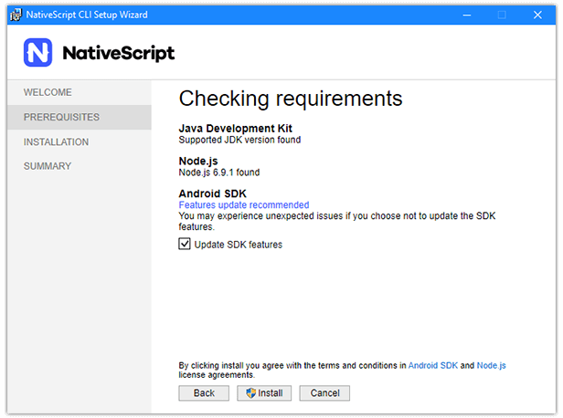 nativescript windows installer