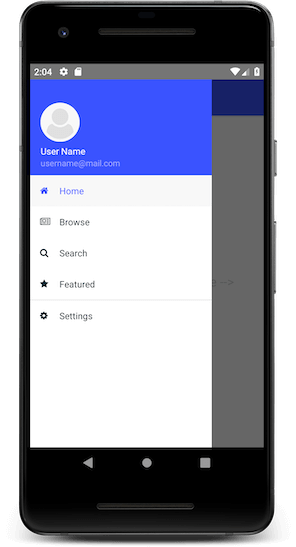 nativescript-vue drawer for android