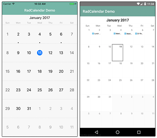 radcalendar with events