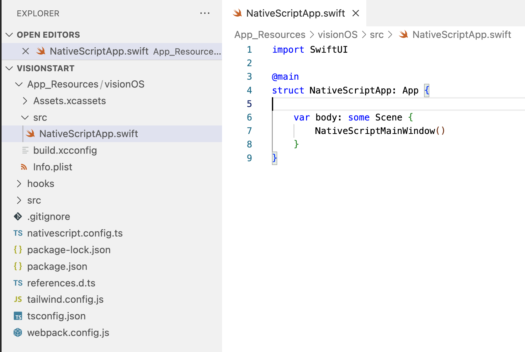 visionOS NativeScript starter app protocol